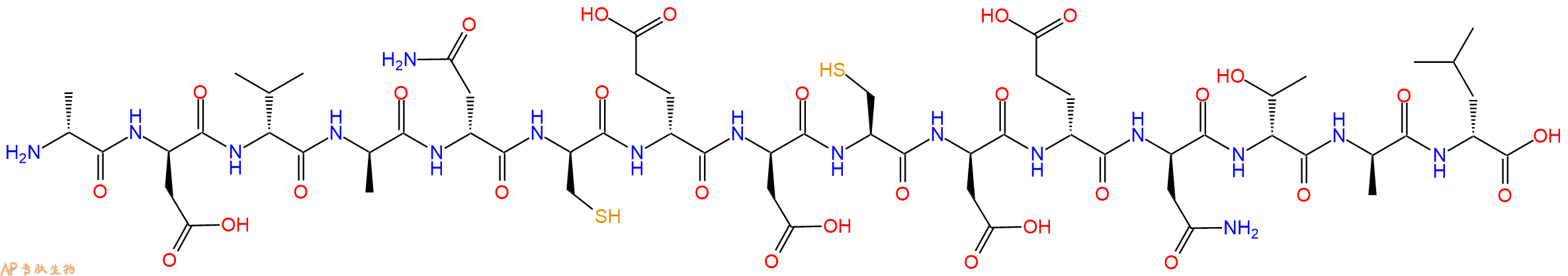 专肽生物产品H2N-DAla-DAsp-DVal-DAla-DAsn-DCys-DGlu-DAsp-Cys-DAsp-DGlu-DAsn-DThr-DAla-DLeu-OH