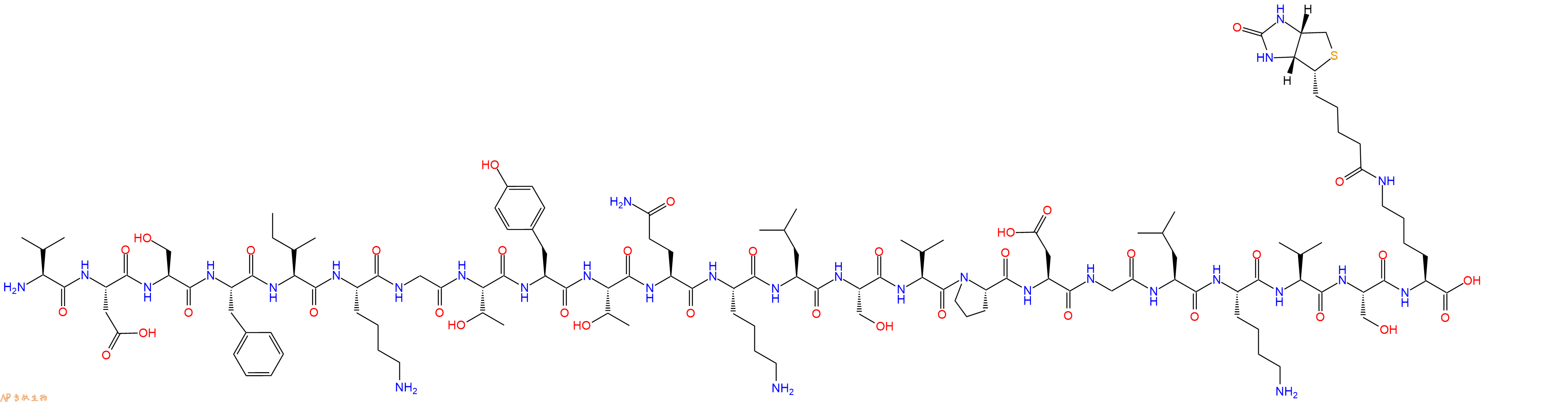专肽生物产品H2N-Val-Asp-Ser-Phe-Ile-Lys-Gly-Thr-Tyr-Thr-Gln-Lys-Leu-Ser-Val-Pro-Asp-Gly-Leu-Lys-Val-Ser-Lys(Biotin)-OH