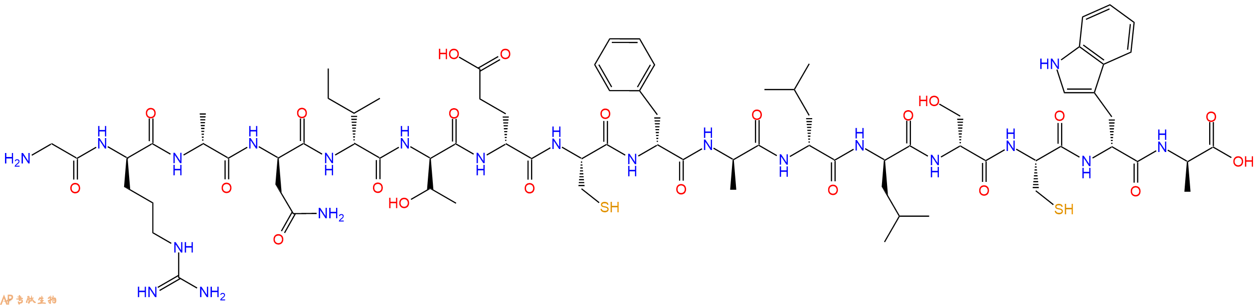 专肽生物产品H2N-Gly-DArg-DAla-DAsn-DIle-DThr-DGlu-Cys-DPhe-DAla-DLeu-DLeu-DSer-Cys-DTrp-DAla-OH