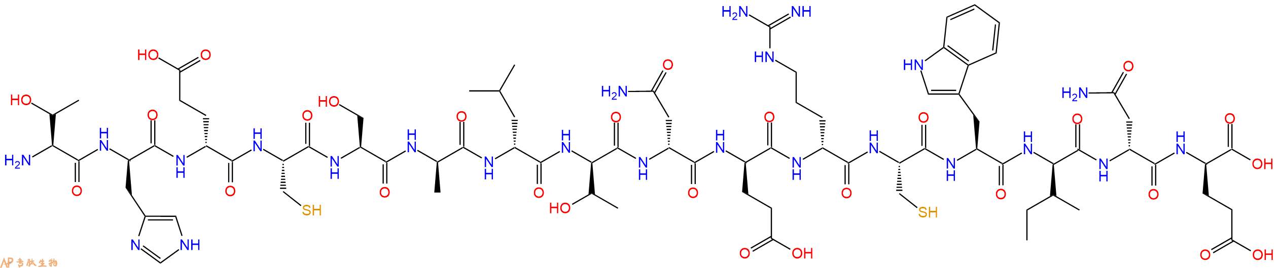 专肽生物产品H2N-Thr-DHis-DGlu-Cys-Ser-DAla-DLeu-DThr-DAsn-DGlu-DArg-Cys-Trp-DIle-DAsn-DGlu-OH