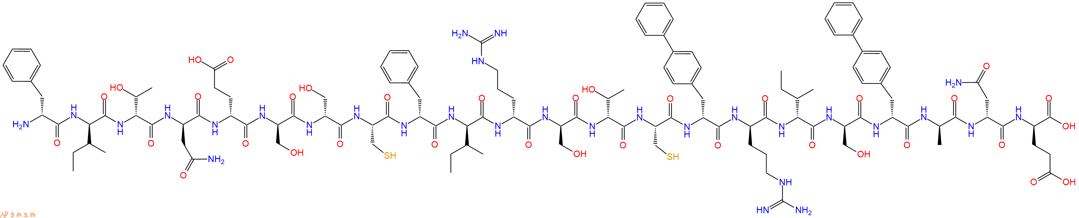 专肽生物产品H2N-DPhe-DIle-DThr-DAsn-DGlu-DSer-DSer-Cys-DPhe-DIle-DArg-DSer-DThr-Cys-DBip-DArg-DIle-DSer-DBip-DAla-DAsn-DGlu-OH