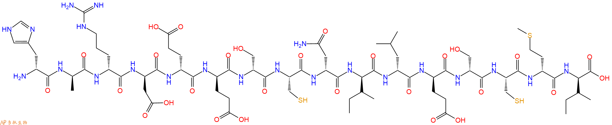 专肽生物产品H2N-DHis-DAla-DArg-DAsp-DGlu-DGlu-DSer-Cys-DAsn-DIle-DLeu-DGlu-DSer-Cys-DMet-DIle-OH