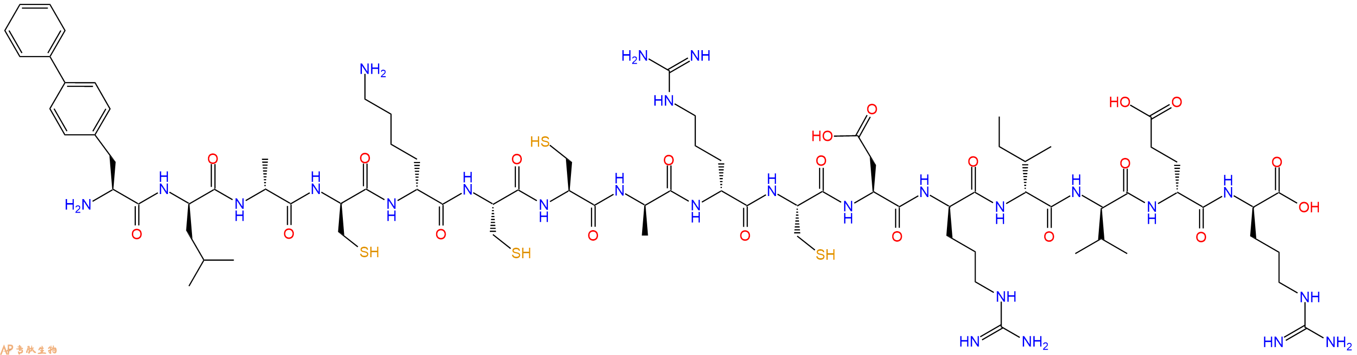 专肽生物产品H2N-Bip-DLeu-DAla-DCys-DLys-Cys-Cys-DAla-DArg-Cys-Asp-DArg-DIle-DVal-DGlu-DArg-OH