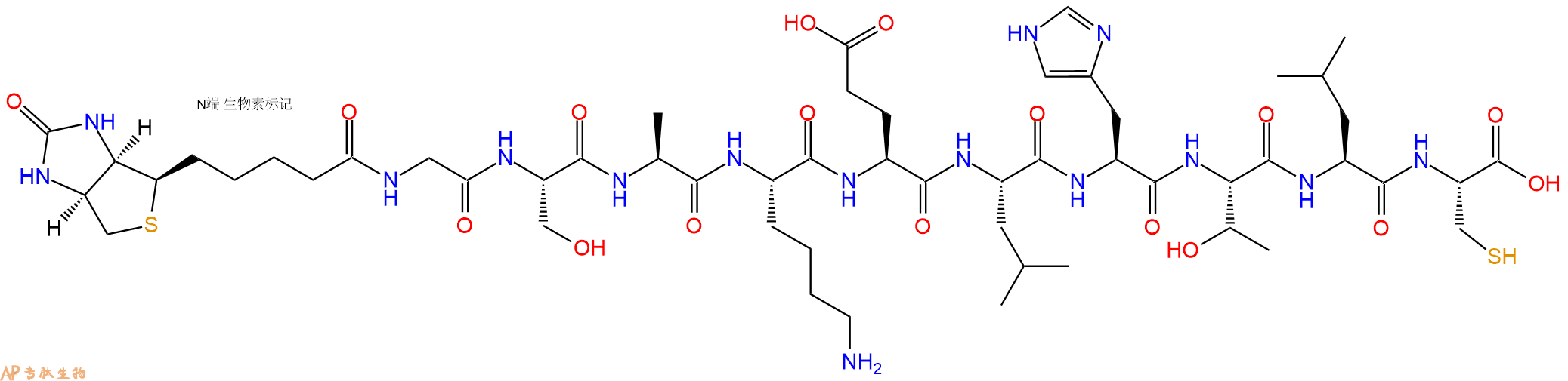 专肽生物产品Biotinyl-Gly-Ser-Ala-Lys-Glu-Leu-His-Thr-Leu-Cys-OH
