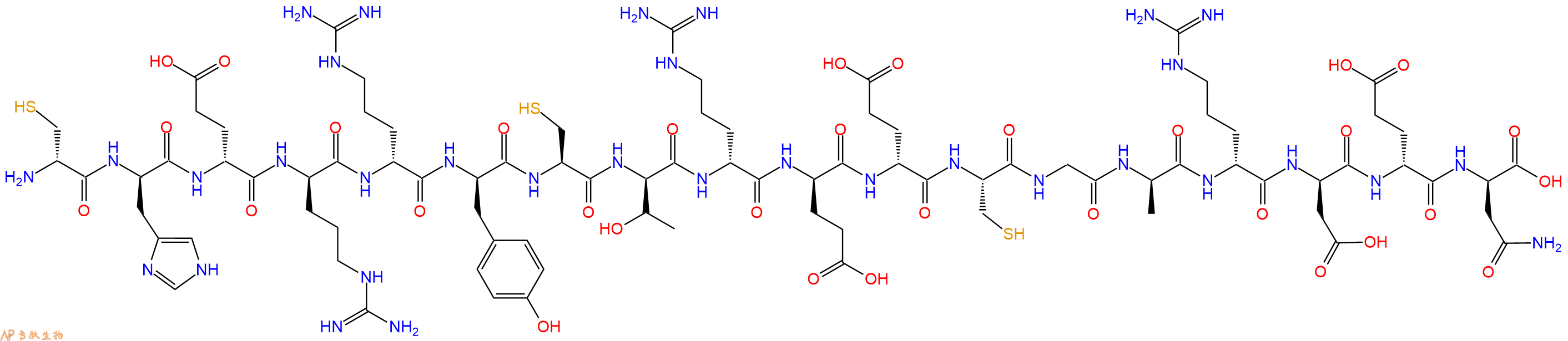 专肽生物产品H2N-DCys-DHis-DGlu-DArg-DArg-DTyr-Cys-DThr-DArg-DGlu-DGlu-Cys-Gly-DAla-DArg-DAsp-DGlu-DAsn-OH
