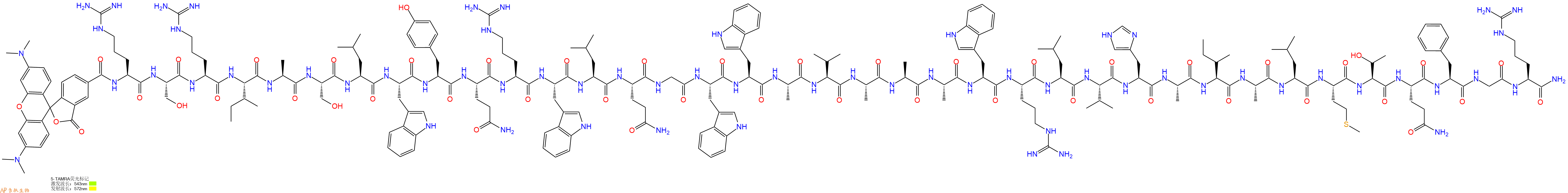 专肽生物产品5TAMRA-Arg-Ser-Arg-Ile-Ala-Ser-Leu-Trp-Tyr-Gln-Arg-Trp-Leu-Gln-Gly-Trp-Trp-Ala-Val-Ala-Ala-Ala-Trp-Arg-Leu-Val-His-Ala-Ile-Ala-Leu-Met-Thr-Gln-Phe-Gly-Arg-CONH2