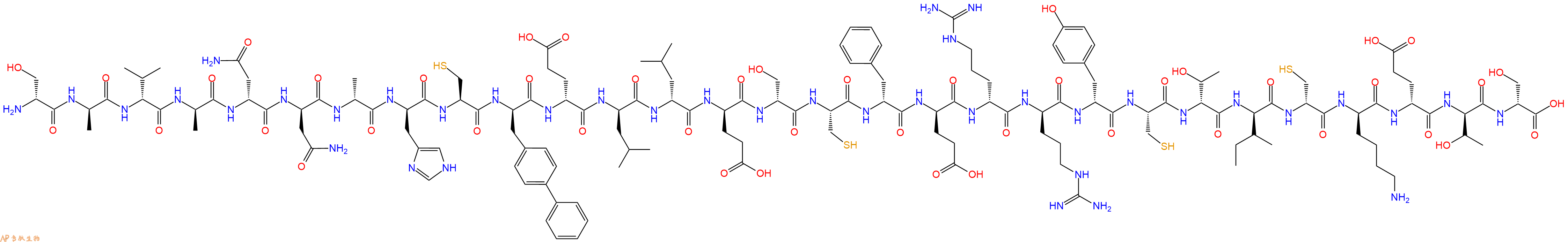 专肽生物产品H2N-DSer-DAla-DVal-DAla-DAsn-DAsn-DAla-DHis-Cys-DBip-DGlu-DLeu-DLeu-DGlu-DSer-Cys-DPhe-DGlu-DArg-DArg-DTyr-Cys-DThr-DIle-DCys-DLys-DGlu-DThr-DSer-OH