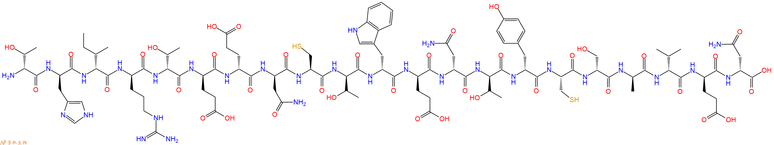 专肽生物产品H2N-DThr-DHis-DIle-DArg-DThr-DGlu-DGlu-DAsn-Cys-DThr-DTrp-DGlu-DAsn-DThr-DTyr-Cys-DSer-DAla-DVal-DGlu-DAsn-OH
