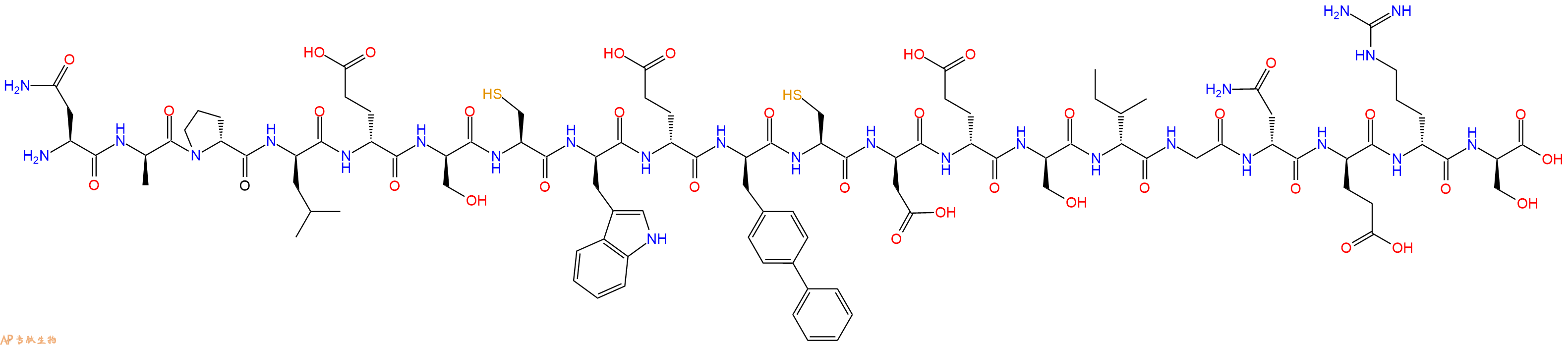 专肽生物产品H2N-Asn-DAla-DPro-DLeu-DGlu-DSer-Cys-DTrp-DGlu-DBip-Cys-DAsp-DGlu-DSer-DIle-Gly-DAsn-DGlu-DArg-DSer-OH