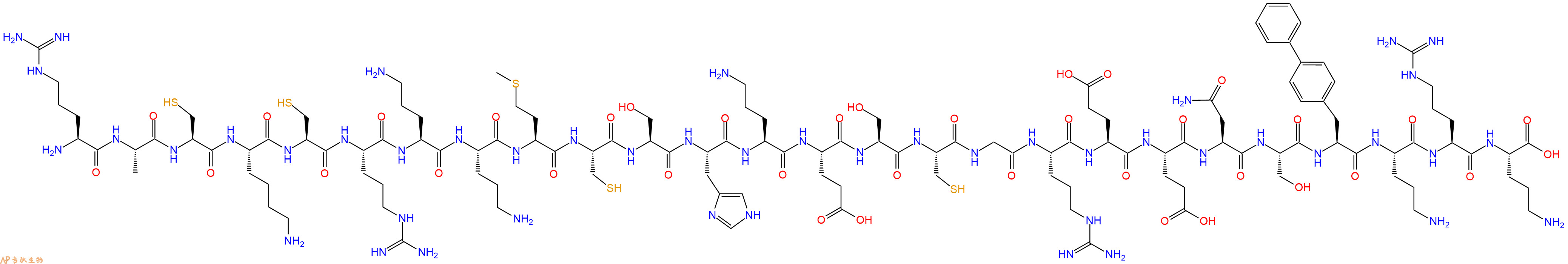 专肽生物产品H2N-Arg-Ala-Cys-Lys-Cys-Arg-Orn-Orn-Met-Cys-Ser-His-Orn-Glu-Ser-Cys-Gly-Arg-Glu-Glu-Asn-Ser-Bip-Orn-Arg-Orn-OH