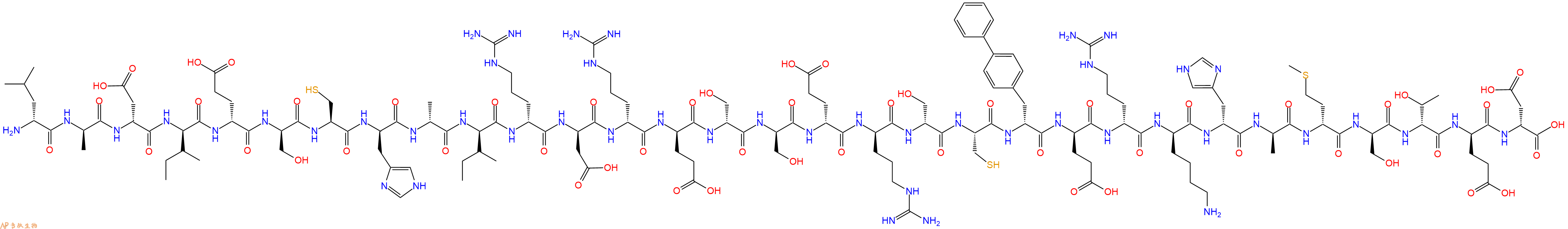 专肽生物产品H2N-DLeu-DAla-DAsp-DIle-DGlu-DSer-Cys-DHis-DAla-DIle-DArg-DAsp-DArg-DGlu-DSer-DSer-DGlu-DArg-DSer-Cys-DBip-DGlu-DArg-DLys-DHis-DAla-DMet-DSer-DThr-DGlu-DAsp-OH