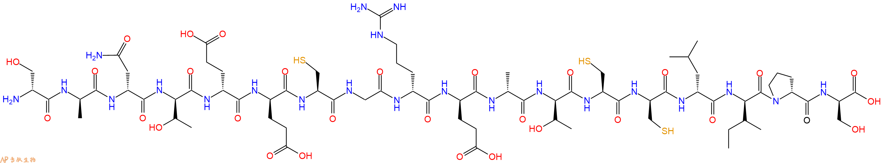 专肽生物产品H2N-DSer-DAla-DAsn-DThr-DGlu-DGlu-Cys-Gly-DArg-DGlu-DAla-DThr-Cys-DCys-DLeu-DIle-DPro-DSer-OH