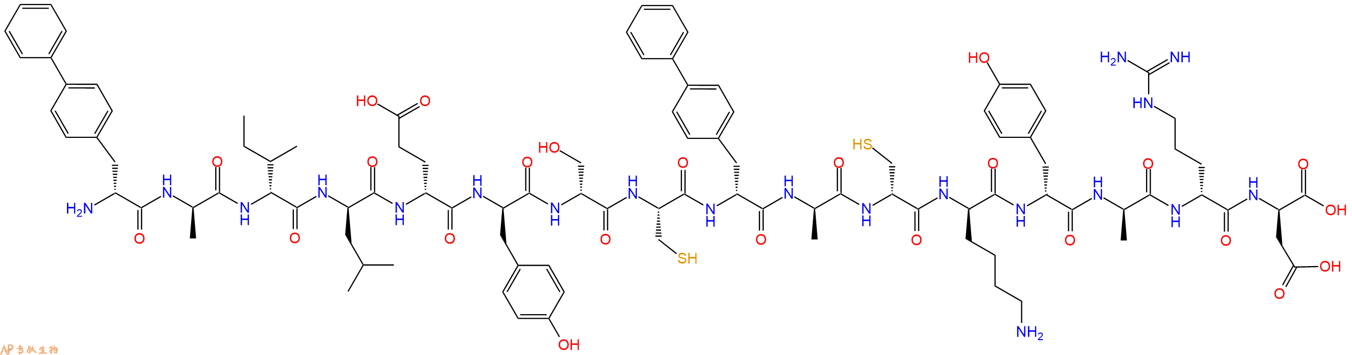 专肽生物产品H2N-DBip-DAla-DIle-DLeu-DGlu-DTyr-DSer-Cys-DBip-DAla-DCys-DLys-DTyr-DAla-DArg-DAsp-OH