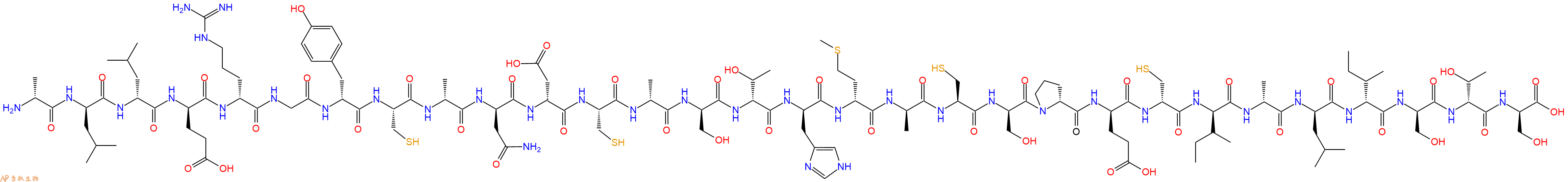 专肽生物产品H2N-DAla-DLeu-DLeu-DGlu-DArg-Gly-DTyr-Cys-DAla-DAsn-DAsp-Cys-DAla-DSer-DThr-DHis-DMet-DAla-Cys-DSer-DPro-DGlu-DCys-DIle-DAla-DLeu-DIle-DSer-DThr-DSer-OH