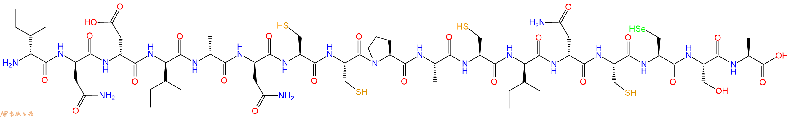 专肽生物产品H2N-DIle-DAsn-DAsp-DIle-DAla-DAsn-Cys-Cys-Pro-Ala-Cys-DIle-DAsn-Cys-Sec-Ser-Ala-OH