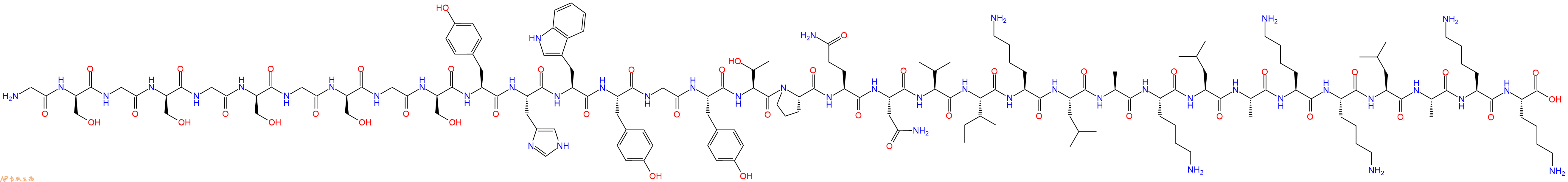专肽生物产品H2N-Gly-DSer-Gly-DSer-Gly-DSer-Gly-DSer-Gly-DSer-Tyr-His-Trp-Tyr-Gly-Tyr-Thr-Pro-Gln-Asn-Val-Ile-Lys-Leu-Ala-Lys-Leu-Ala-Lys-Lys-Leu-Ala-Lys-Lys-OH