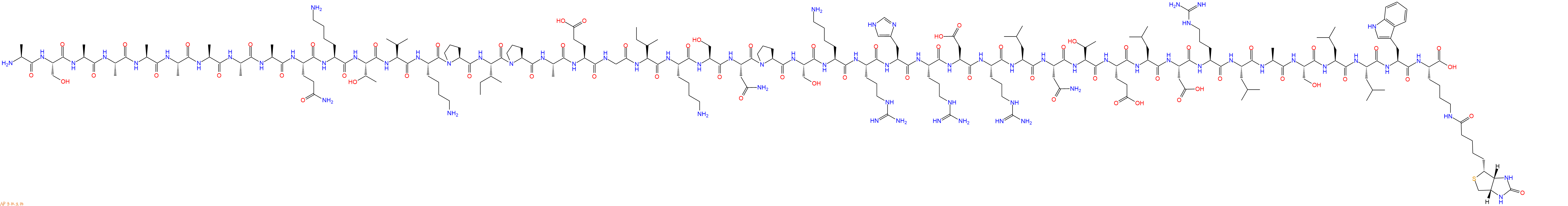 专肽生物产品H2N-Ala-Ser-Ala-Ala-Ala-Ala-Ala-Ala-Ala-Gln-Lys-Thr-Val-Lys-Pro-Ile-Pro-Ala-Glu-Gly-Ile-Lys-Ser-Asn-Pro-Ser-Lys-Arg-His-Arg-Asp-Arg-Leu-Asn-Thr-Glu-Leu-Asp-Arg-Leu-Ala-Ser-Leu-Leu-Trp-Lys(Biotin)-OH