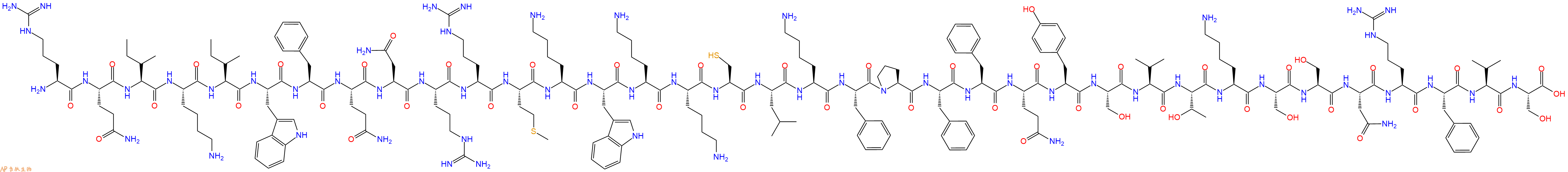 专肽生物产品H2N-Arg-Gln-Ile-Lys-Ile-Trp-Phe-Gln-Asn-Arg-Arg-Met-Lys-Trp-Lys-Lys-Cys-Leu-Lys-Phe-Pro-Phe-Phe-Gln-Tyr-Ser-Val-Thr-Lys-Ser-Ser-Asn-Arg-Phe-Val-Ser-OH
