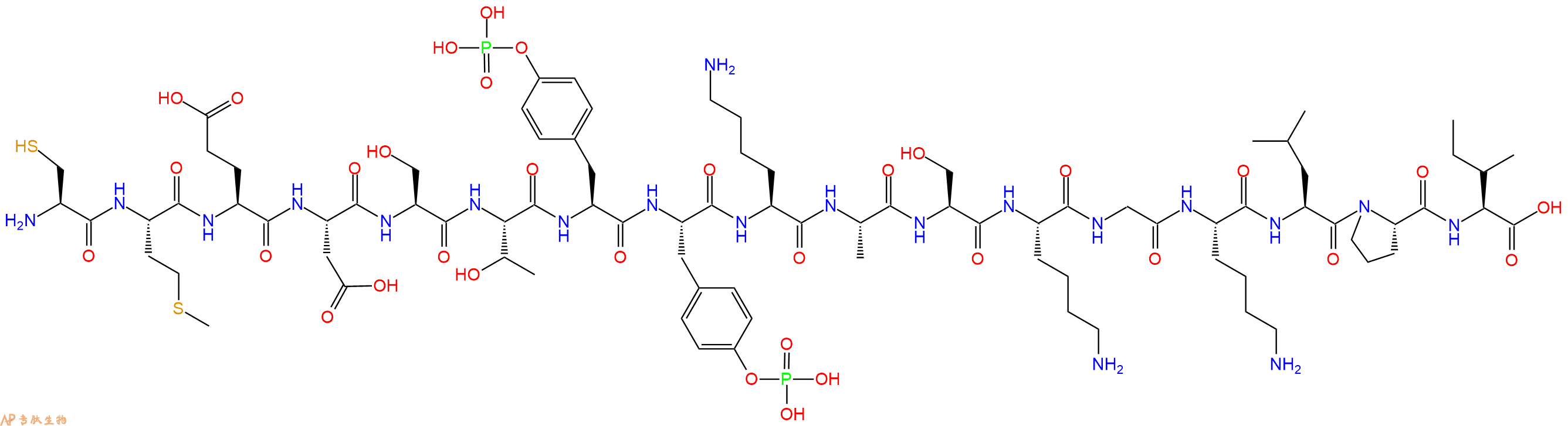 专肽生物产品H2N-Cys-Met-Glu-Asp-Ser-Thr-Tyr(PO3H2)-Tyr(PO3H2)-Lys-Ala-Ser-Lys-Gly-Lys-Leu-Pro-Ile-OH