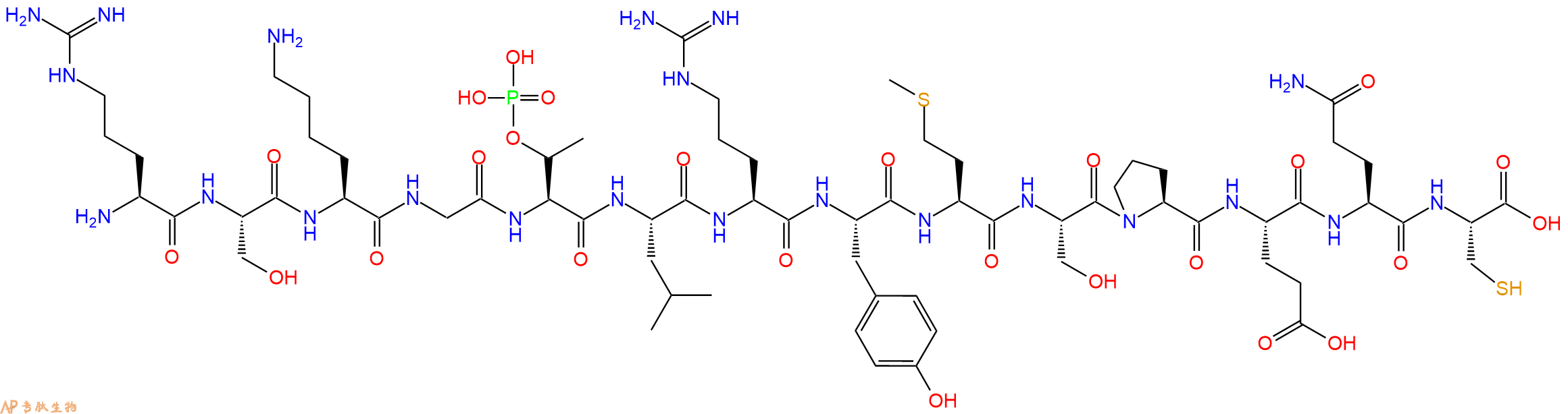 专肽生物产品H2N-Arg-Ser-Lys-Gly-pThr-Leu-Arg-Tyr-Met-Ser-Pro-Glu-Gln-Cys-OH