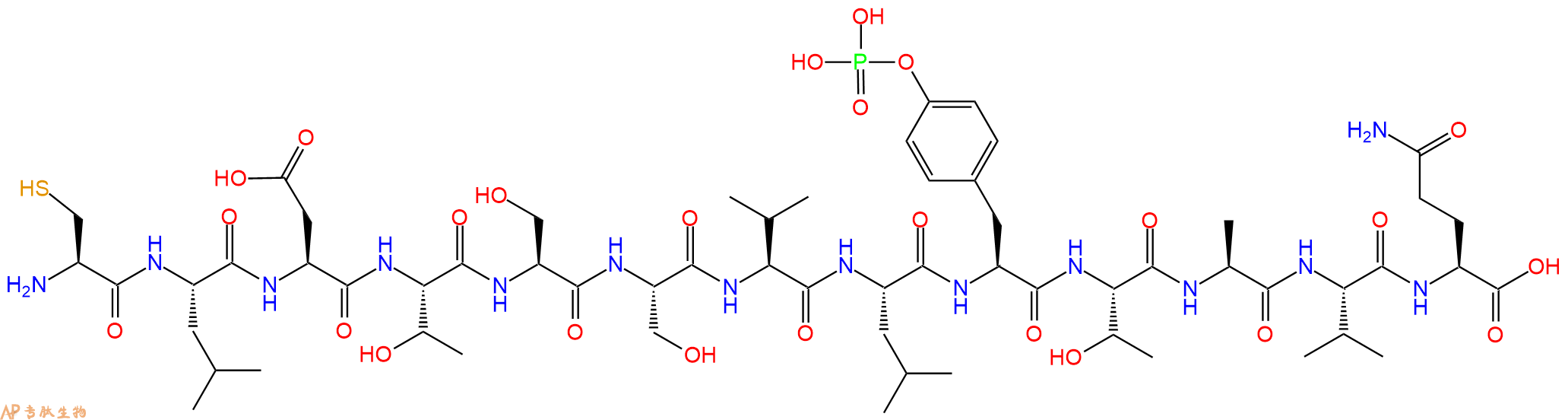 专肽生物产品H2N-Cys-Leu-Asp-Thr-Ser-Ser-Val-Leu-Tyr(PO3H2)-Thr-Ala-Val-Gln-OH
