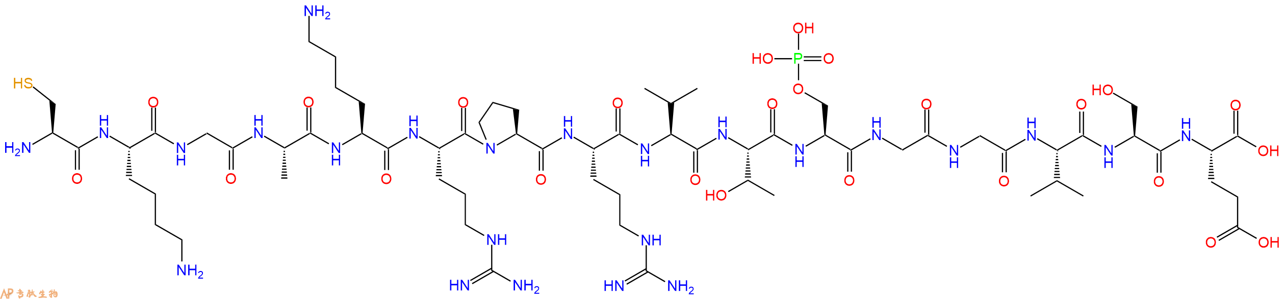 专肽生物产品H2N-Cys-Lys-Gly-Ala-Lys-Arg-Pro-Arg-Val-Thr-Ser(PO3H2)-Gly-Gly-Val-Ser-Glu-OH