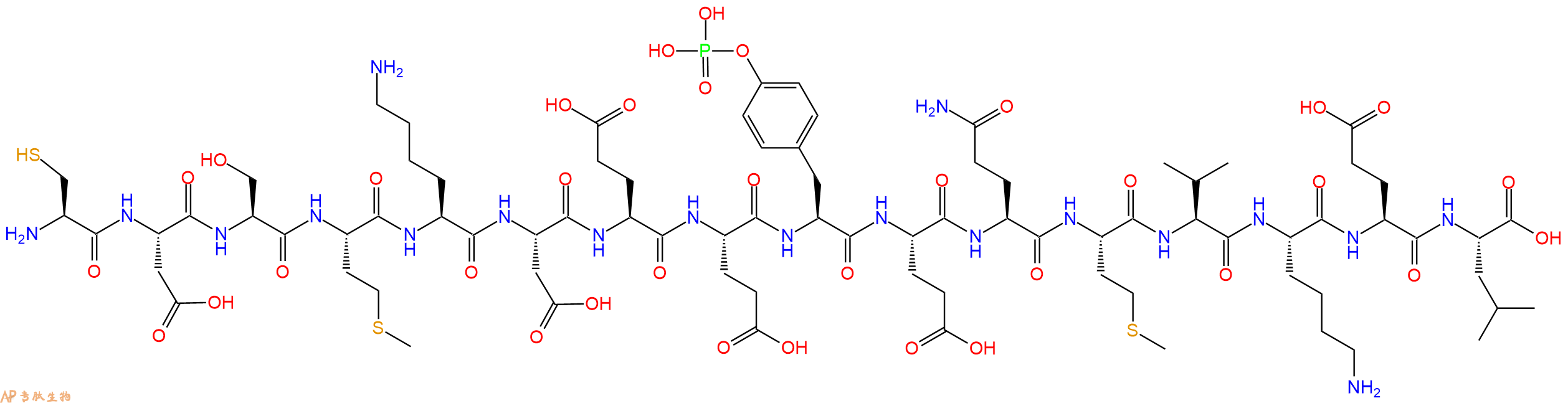 专肽生物产品H2N-Cys-Asp-Ser-Met-Lys-Asp-Glu-Glu-Tyr(PO3H2)-Glu-Gln-Met-Val-Lys-Glu-Leu-OH