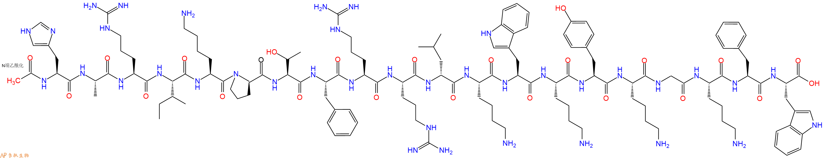 专肽生物产品Ac-His-Ala-Arg-Ile-Lys-DPro-Thr-Phe-Arg-Arg-DLeu-Lys-Trp-Lys-Tyr-Lys-Gly-Lys-Phe-Trp-OH