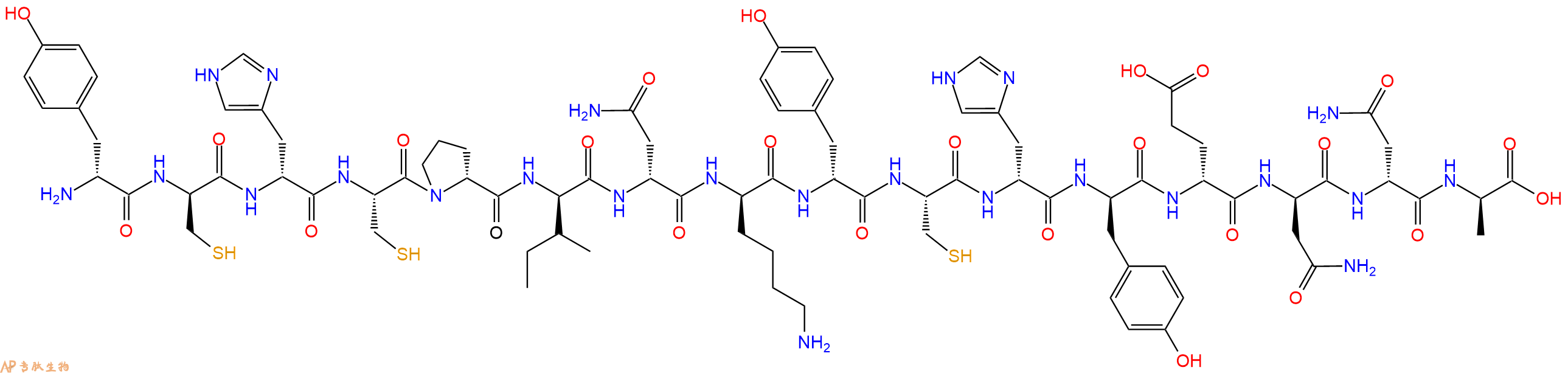 专肽生物产品H2N-DTyr-DCys-DHis-Cys-DPro-DIle-DAsn-DLys-DTyr-Cys-DHis-DTyr-DGlu-DAsn-DAsn-DAla-OH