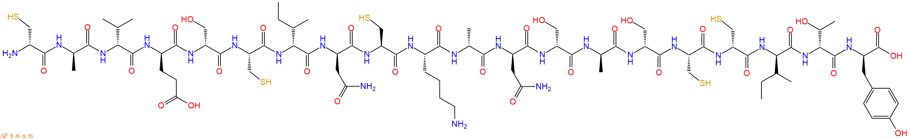 专肽生物产品H2N-DCys-DAla-DVal-DGlu-DSer-Cys-DIle-DAsn-Cys-Lys-DAla-DAsn-DSer-DAla-DSer-Cys-DCys-DIle-DThr-DTyr-OH