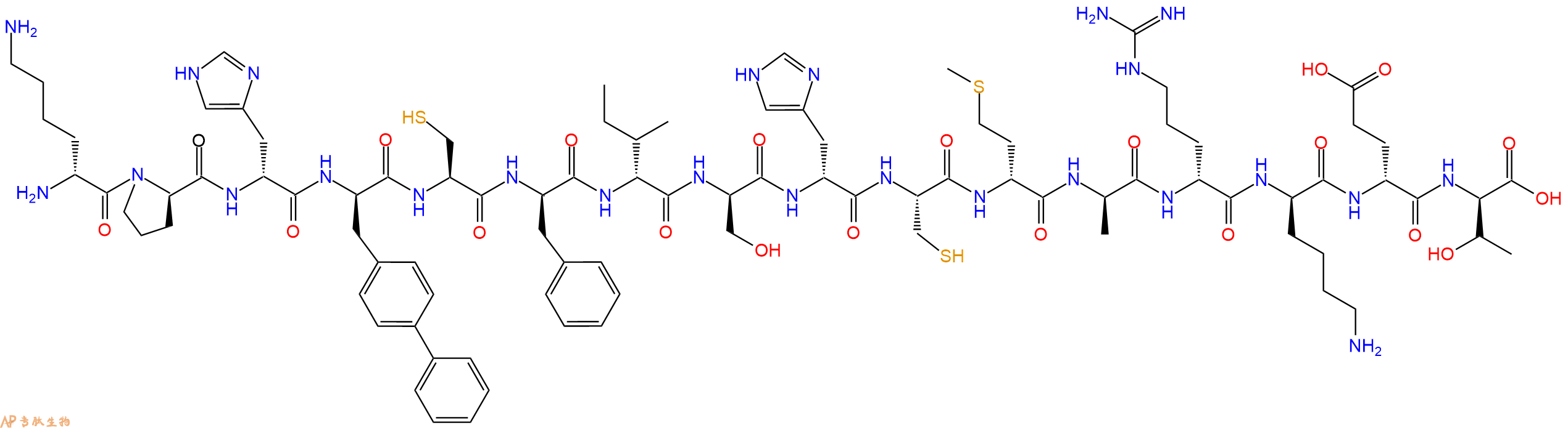 专肽生物产品H2N-DLys-DPro-DHis-DBip-Cys-DPhe-DIle-DSer-DHis-Cys-DMet-DAla-DArg-DLys-DGlu-DThr-OH