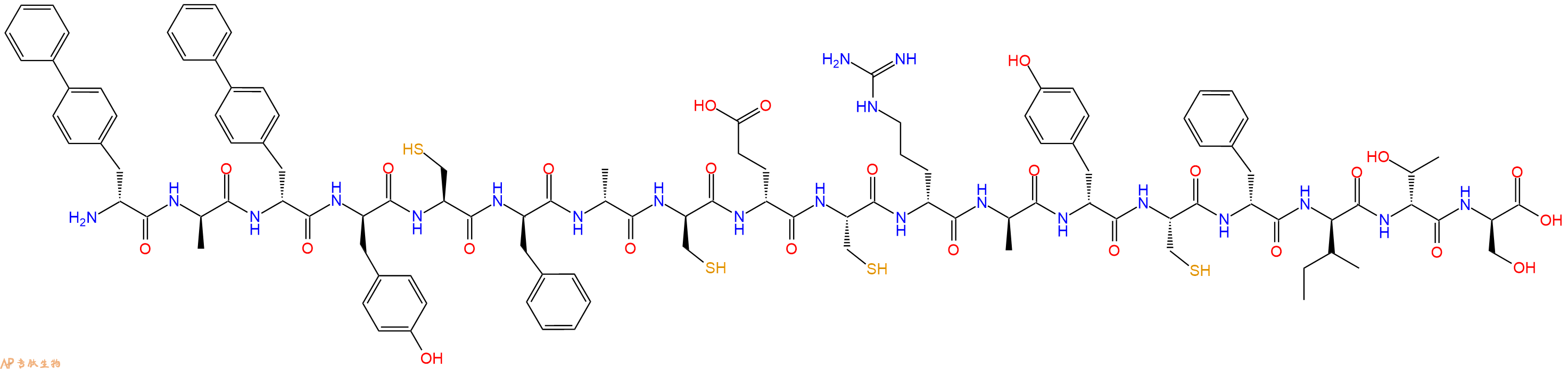 专肽生物产品H2N-DBip-DAla-DBip-DTyr-Cys-DPhe-DAla-DCys-DGlu-Cys-DArg-DAla-DTyr-Cys-DPhe-DIle-DThr-DSer-OH