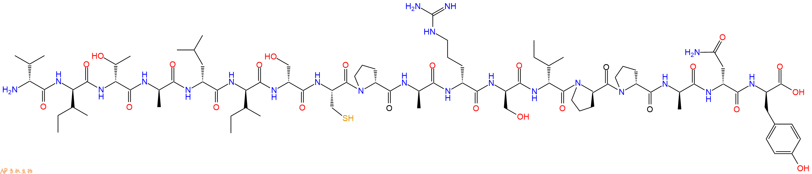 专肽生物产品H2N-DVal-DIle-DThr-DAla-DLeu-DIle-DSer-Cys-DPro-DAla-DArg-DSer-DIle-DPro-DPro-DAla-DAsn-DTyr-OH