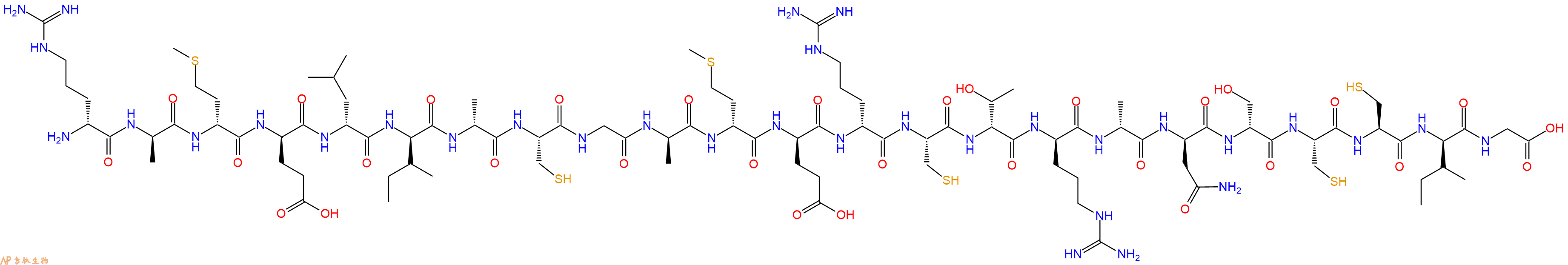 专肽生物产品H2N-DArg-DAla-DMet-DGlu-DLeu-DIle-DAla-Cys-Gly-DAla-DMet-DGlu-DArg-Cys-DThr-DArg-DAla-DAsn-DSer-Cys-Cys-DIle-Gly-OH