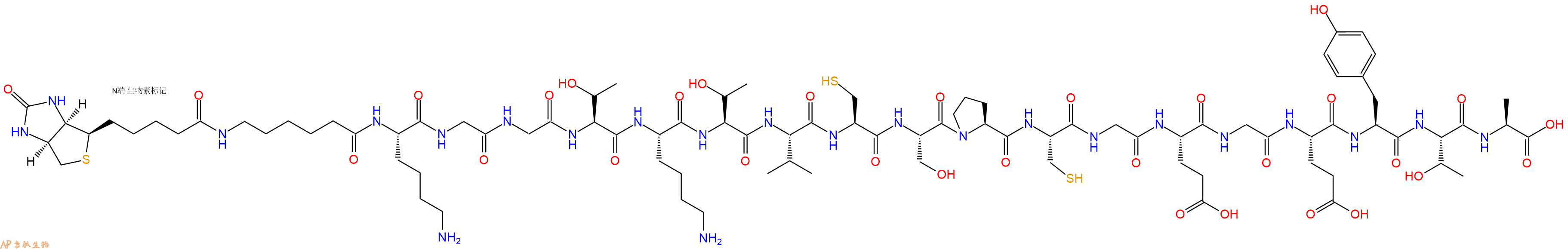 专肽生物产品Biotinyl-Ahx-Lys-Gly-Gly-Thr-Lys-Thr-Val-Cys-Ser-Pro-Cys-Gly-Glu-Gly-Glu-Tyr-Thr-Ala-OH