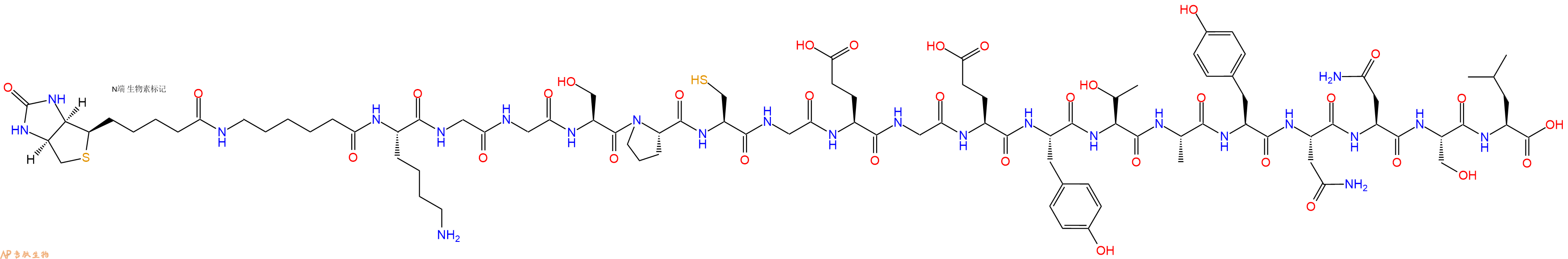专肽生物产品Biotinyl-Ahx-Lys-Gly-Gly-Ser-Pro-Cys-Gly-Glu-Gly-Glu-Tyr-Thr-Ala-Tyr-Asn-Asn-Ser-Leu-OH