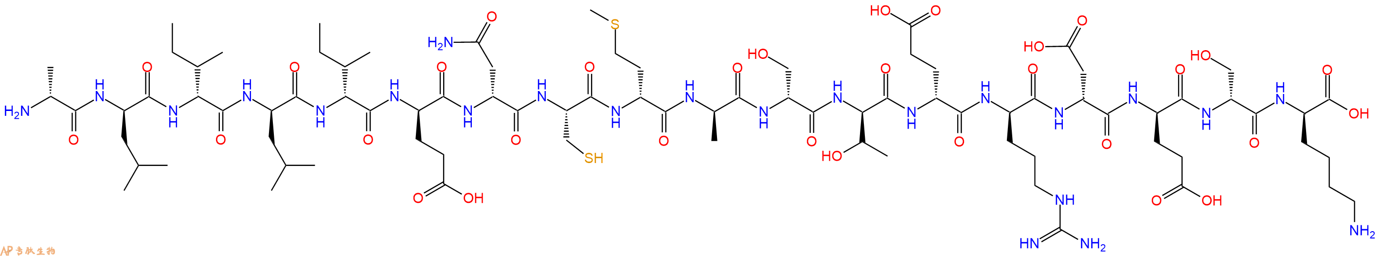 专肽生物产品H2N-DAla-DLeu-DIle-DLeu-DIle-DGlu-DAsn-Cys-DMet-DAla-DSer-DThr-DGlu-DArg-DAsp-DGlu-DSer-DLys-OH