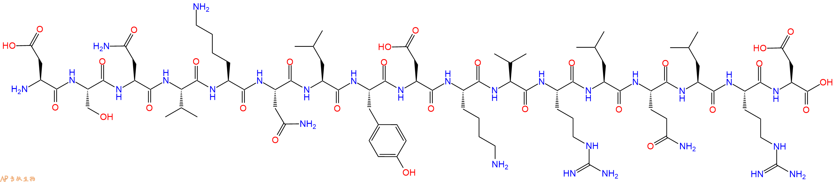 专肽生物产品H2N-Asp-Ser-Asn-Val-Lys-Asn-Leu-Tyr-Asp-Lys-Val-Arg-Leu-Gln-Leu-Arg-Asp-OH
