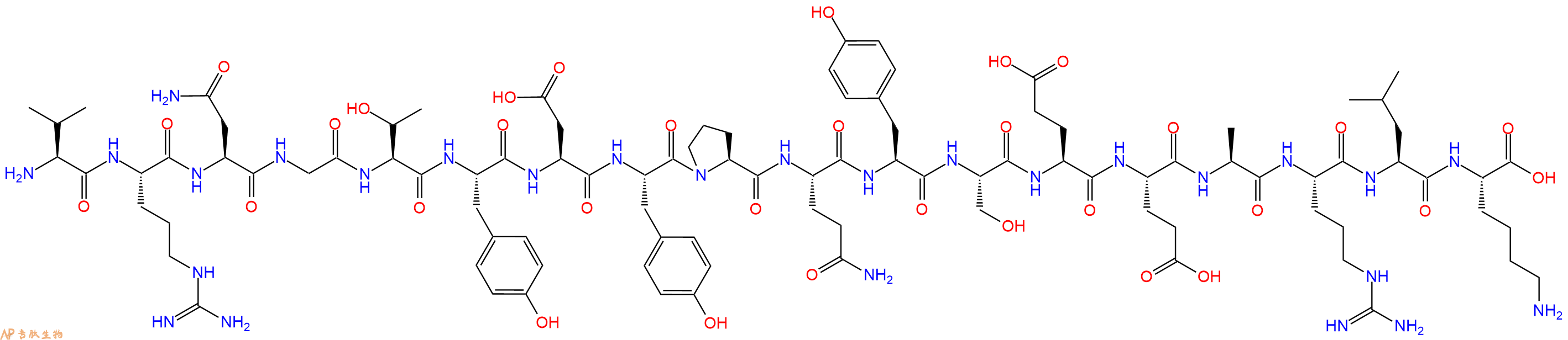 专肽生物产品H2N-Val-Arg-Asn-Gly-Thr-Tyr-Asp-Tyr-Pro-Gln-Tyr-Ser-Glu-Glu-Ala-Arg-Leu-Lys-OH