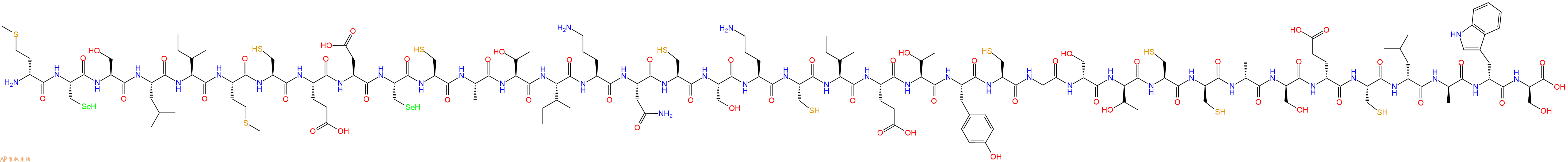 专肽生物产品H2N-DMet-Sec-Ser-Leu-Ile-Met-Cys-Glu-Asp-Sec-Cys-Ala-Thr-Ile-Orn-Asn-Cys-Ser-Orn-Cys-Ile-Glu-Thr-Tyr-Cys-Gly-DSer-DThr-Cys-DCys-DAla-DSer-DGlu-Cys-DLeu-DAla-DTrp-DSer-OH