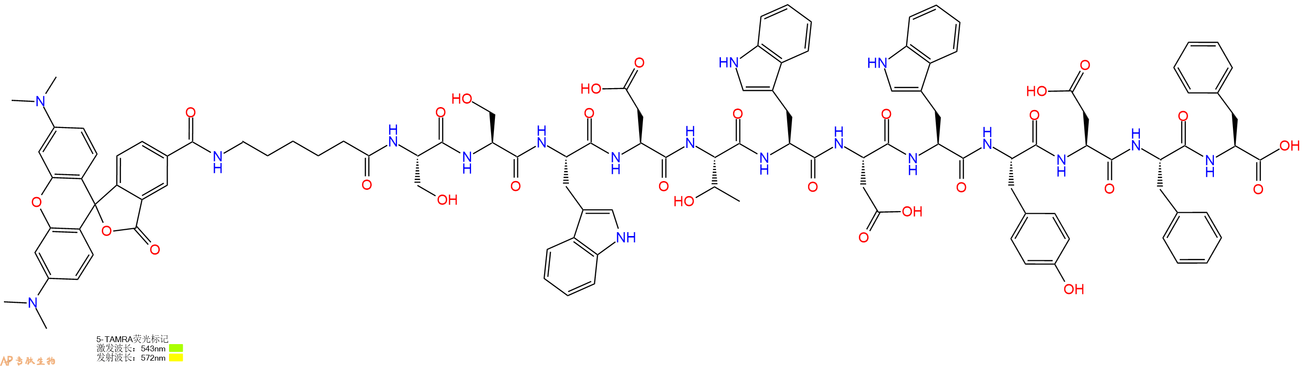 专肽生物产品5TAMRA-Ahx-Ser-Ser-Trp-Asp-Thr-Trp-Asp-Trp-Tyr-Asp-Phe-Phe-OH