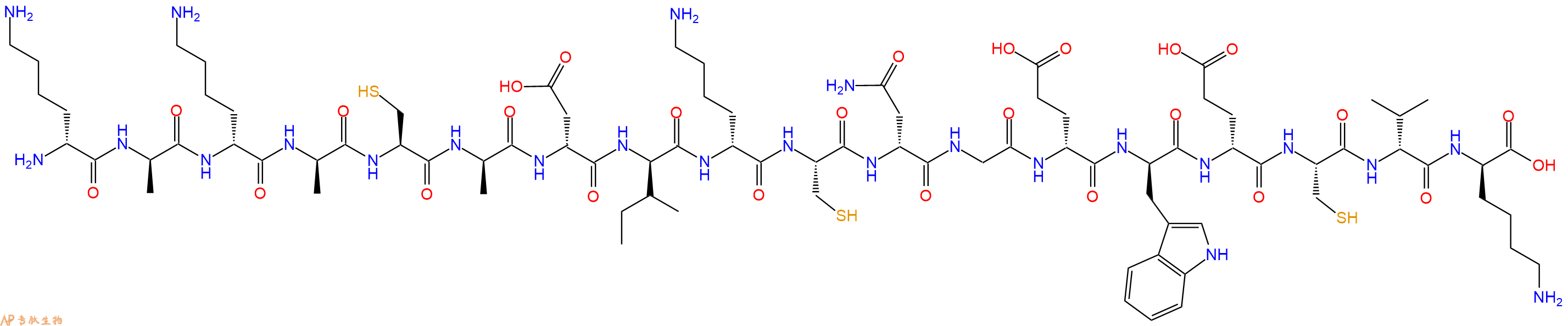 专肽生物产品H2N-DLys-DAla-DLys-DAla-Cys-DAla-DAsp-DIle-DLys-Cys-DAsn-Gly-DGlu-DTrp-DGlu-Cys-DVal-DLys-OH