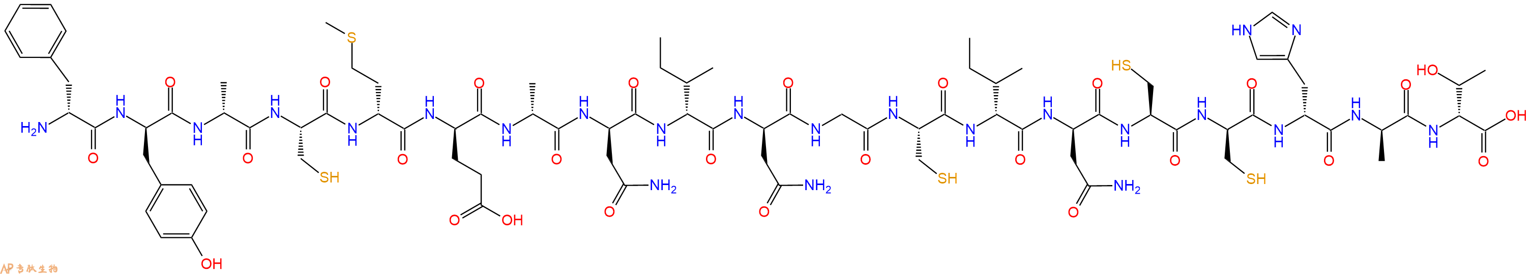 专肽生物产品H2N-DPhe-DTyr-DAla-Cys-DMet-DGlu-DAla-DAsn-DIle-DAsn-Gly-Cys-DIle-DAsn-Cys-DCys-DHis-DAla-DThr-OH