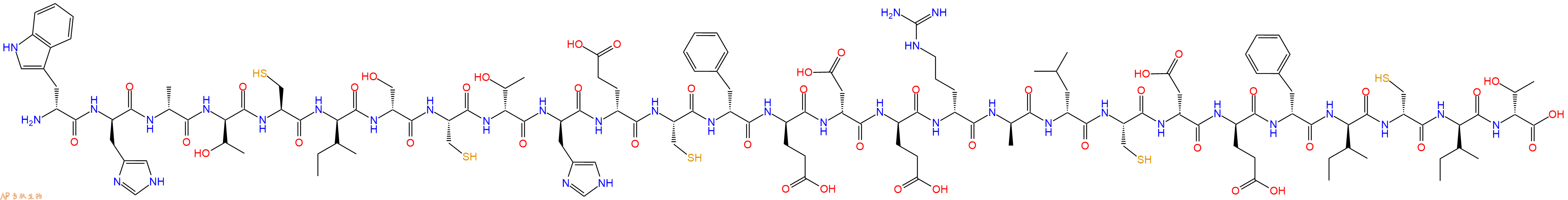 专肽生物产品H2N-DTrp-DHis-DAla-DThr-Cys-DIle-DSer-Cys-DThr-DHis-DGlu-Cys-DPhe-DGlu-DAsp-DGlu-DArg-DAla-DLeu-Cys-DAsp-DGlu-DPhe-DIle-DCys-DIle-DThr-OH