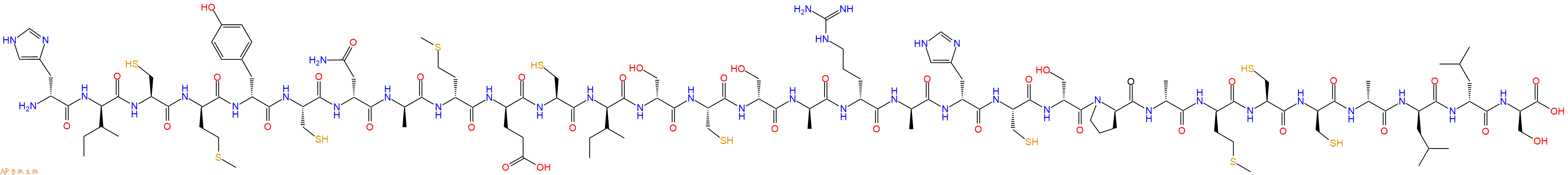 专肽生物产品H2N-DHis-DIle-Cys-DMet-DTyr-Cys-DAsn-DAla-DMet-DGlu-Cys-DIle-DSer-Cys-DSer-DAla-DArg-DAla-DHis-Cys-DSer-DPro-DAla-DMet-Cys-DCys-DAla-DLeu-DLeu-DSer-OH