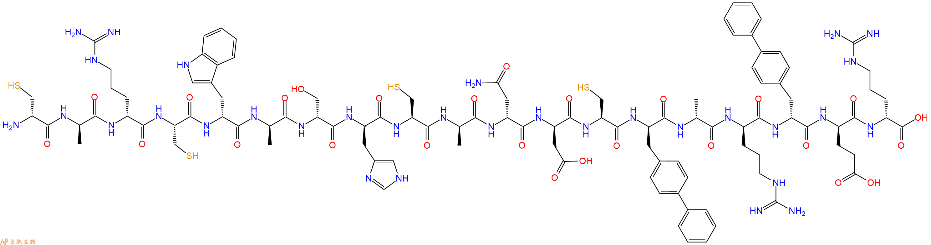 专肽生物产品H2N-DCys-DAla-DArg-Cys-DTrp-DAla-DSer-DHis-Cys-DAla-DAsn-DAsp-Cys-DBip-DAla-DArg-DBip-DGlu-DArg-OH