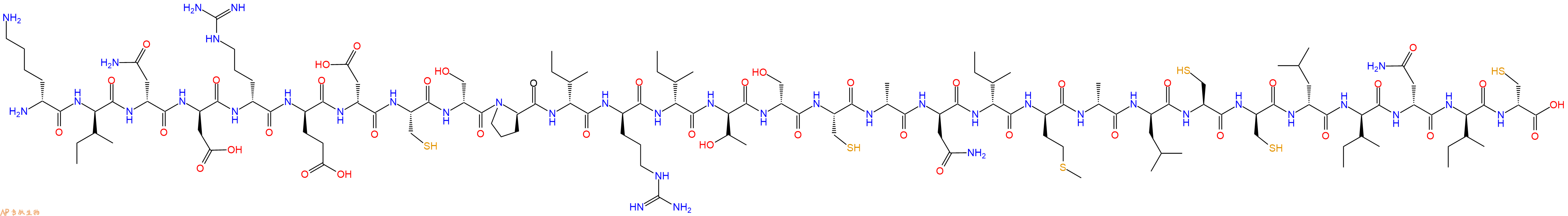 专肽生物产品H2N-DLys-DIle-DAsn-DAsp-DArg-DGlu-DAsp-Cys-DSer-DPro-DIle-DArg-DIle-DThr-DSer-Cys-DAla-DAsn-DIle-DMet-DAla-DLeu-Cys-DCys-DLeu-DIle-DAsn-DIle-DCys-OH