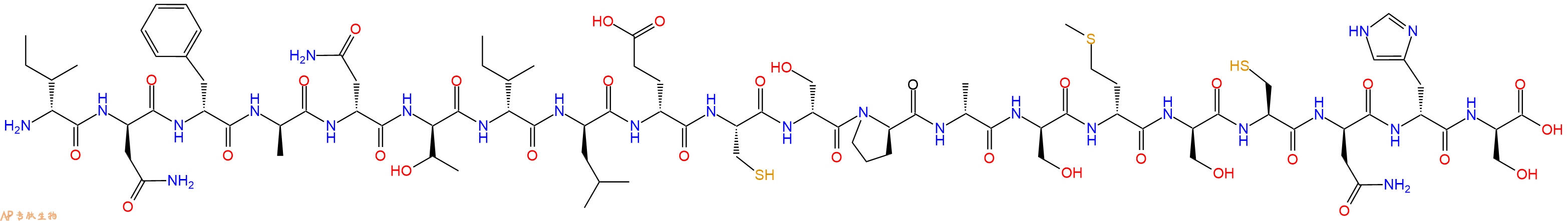 专肽生物产品H2N-DIle-DAsn-DPhe-DAla-DAsn-DThr-DIle-DLeu-DGlu-Cys-DSer-DPro-DAla-DSer-DMet-DSer-Cys-DAsn-DHis-DSer-OH