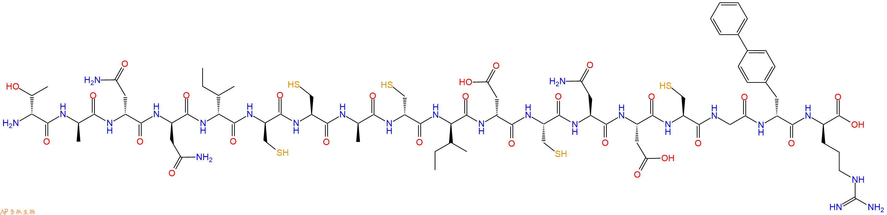 专肽生物产品H2N-DThr-DAla-DAsn-DAsn-DIle-DCys-Cys-DAla-DCys-DIle-DAsp-Cys-Asn-Asp-Cys-Gly-DBip-DArg-OH