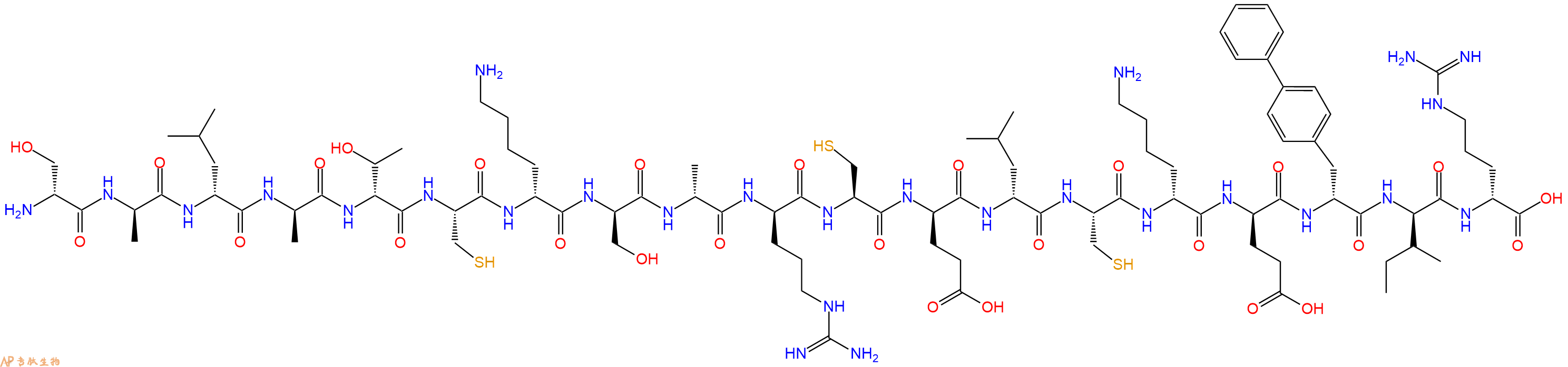 专肽生物产品H2N-DSer-DAla-DLeu-DAla-DThr-Cys-DLys-DSer-DAla-DArg-Cys-DGlu-DLeu-Cys-DLys-DGlu-DBip-DIle-DArg-OH